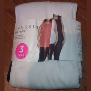 NWT Danskin Women’s Ribbed Racerback Tank Top 2X Navy Pink White 3-Pack